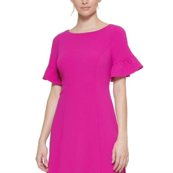 Jessica Howard Ruffle Sleeve Scuba Crepe Midi Dress Pink/Fuschia - Picture 2 of 7